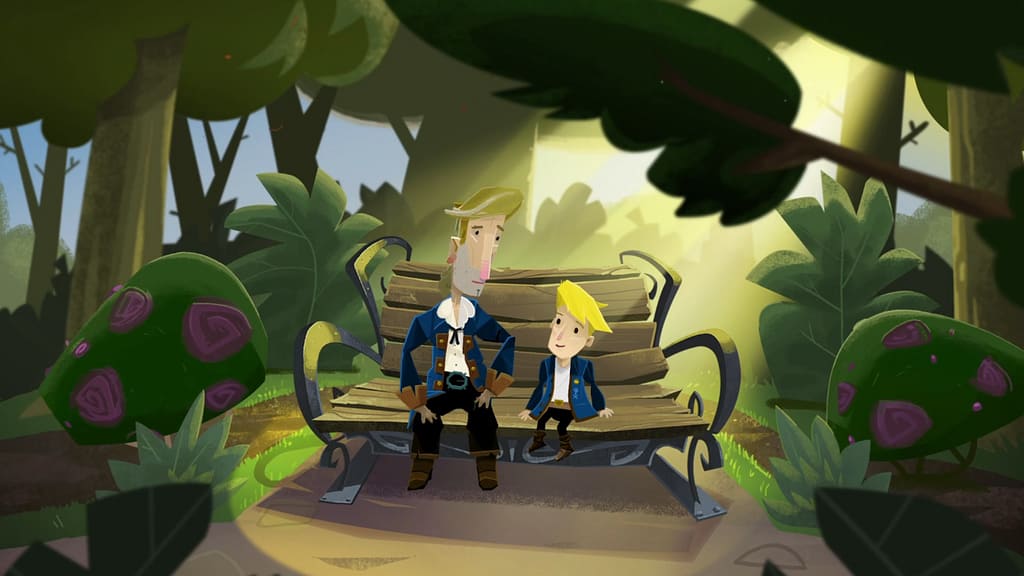 Return to Monkey Island - Guybrush Threepwood sitzt auf einer Parkbank